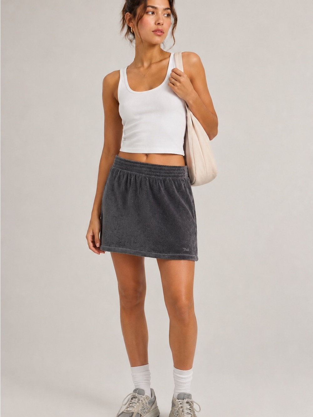 TNA Aritzia Crest Terry Cloth Pull On Mini Dark Gray Athleisure Skirt